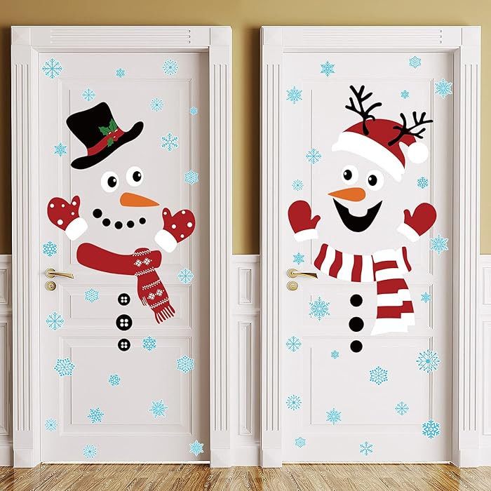 Censen 2 Pieces Christmas Door Sticker Decorations Winter Christmas Snowman Window Clings Removab... | Amazon (US)