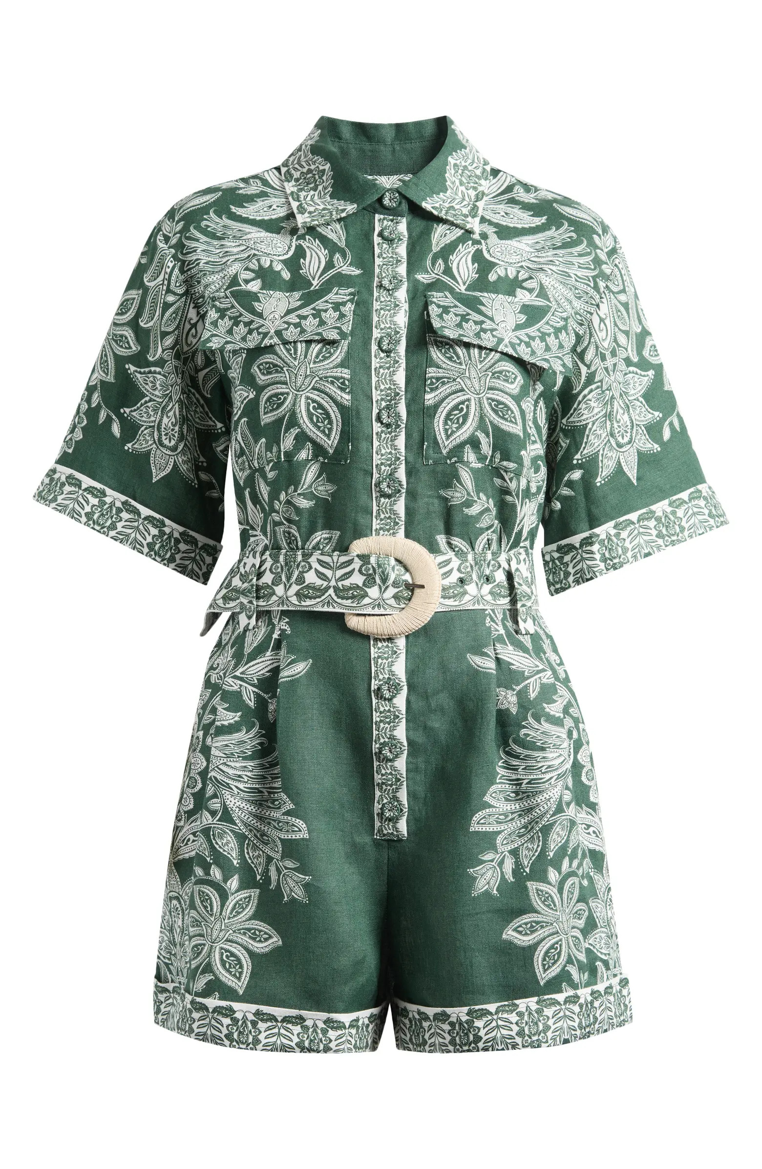 Miranda Belted Linen Utility Romper | Nordstrom