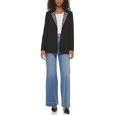 KARL LAGERFELD Women's Pearl Detail Fitted Blazer | Amazon (US)