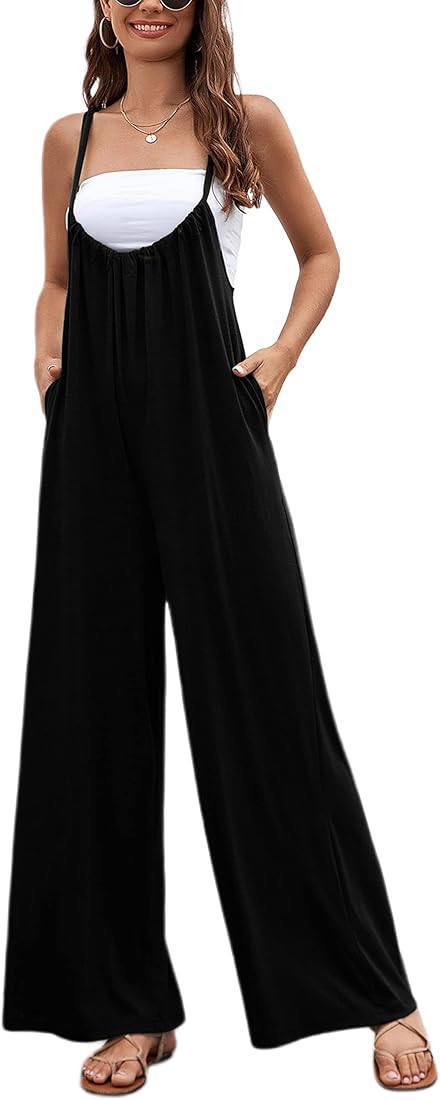 Faleave Womens Summer Overalls Wide Leg Sleeveless Baggy Jumpsuits Casual Loose Fit Rompers Pants | Amazon (US)