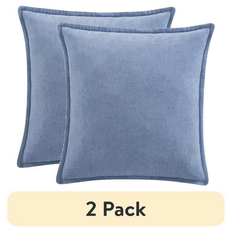 (2 pack) Mainstays 22" x 22" Placid Blue Chenille Flange Decorative Pillow | Walmart (US)