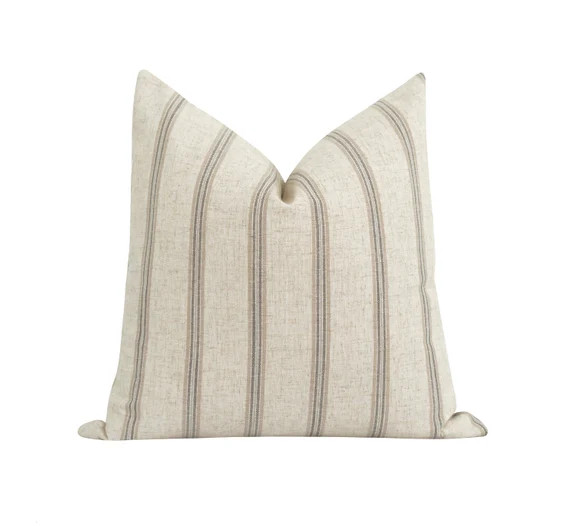 Modern Farmhouse Stripe Pillow Case, Trenton Oat Pillow Cover, Double Sided Woven Pillow Cover in... | Etsy (US)