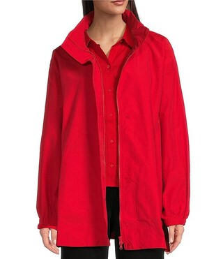 Eileen Fisher Light Weight Cotton Nylon Stand Collar With Hidden Hood Long Sleeve Coat | Dillard'... | Dillard's