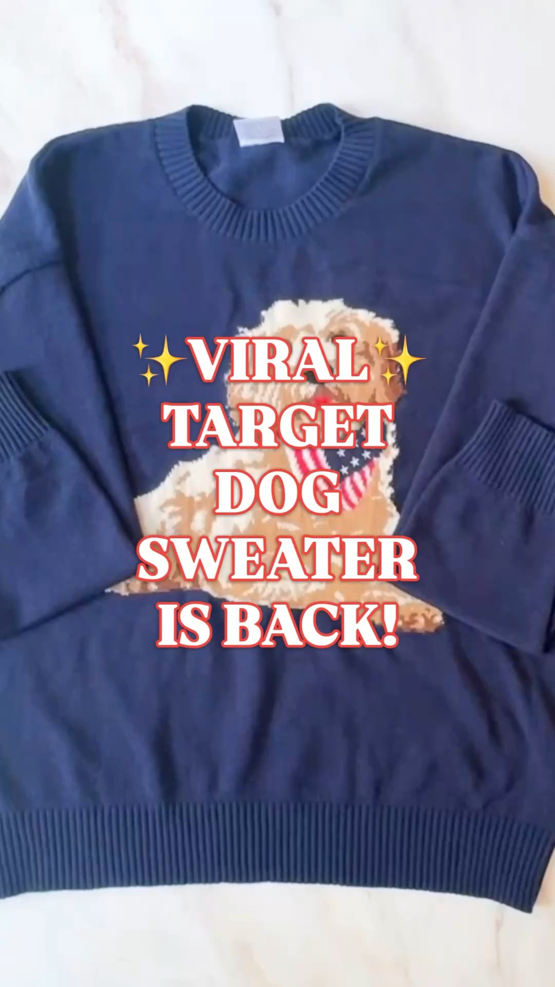 Target dog sweater | viral Target sweater | flag sweater women | Americana sweater | Ralph Lauren inspired sweater | Fourth of July outfit

The viral Target dog sweater is back, and this is the kind of cute Americana find that disappears for a reason.

Navy pullover sweater, golden doodle graphic, American flag bandana, ribbed cuffs, easy regular fit, and that classic red white and blue palette that feels very Ralph Lauren summer without the Ralph Lauren price tag.

It has the exact lane women love for Memorial Day outfits, Fourth of July outfits, lake weekend outfits, beach town outfits, dog mom style, casual summer nights, backyard cookouts, school pickup, travel days, and all the easy outfits that need one fun preppy piece.

Style it with white denim, white shorts, linen pants, cutoffs, sandals, sneakers, or tossed over a swimsuit for cool beach nights. It gives patriotic, coastal, preppy, dog mom, lake house energy in the best possible way.

It already sold out once, and the restock is showing limited sizes in some stores. This is one of those Target finds I would not wait on if your size is there.

Target dog sweater, viral Target sweater, golden doodle sweater, dog mom sweater, flag sweater women, American flag sweater, Americana sweater women, patriotic sweater women, Fourth of July sweater, Memorial Day outfit, Ralph Lauren inspired sweater, Ralph Lauren look for less, preppy sweater, coastal style, Target finds, Target style women

#LTKFindsUnder50 #TargetStyle #TargetFinds #FlagSweater #FourthOfJulyOutfit #PreppyStyle #CoastalStyle

#LTKSeasonal #LTKootd #LTKTravel