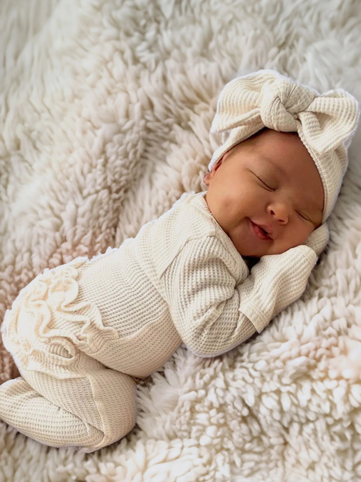 Organic Waffle Ruffle Zip Footie, Snow | SpearmintLOVE