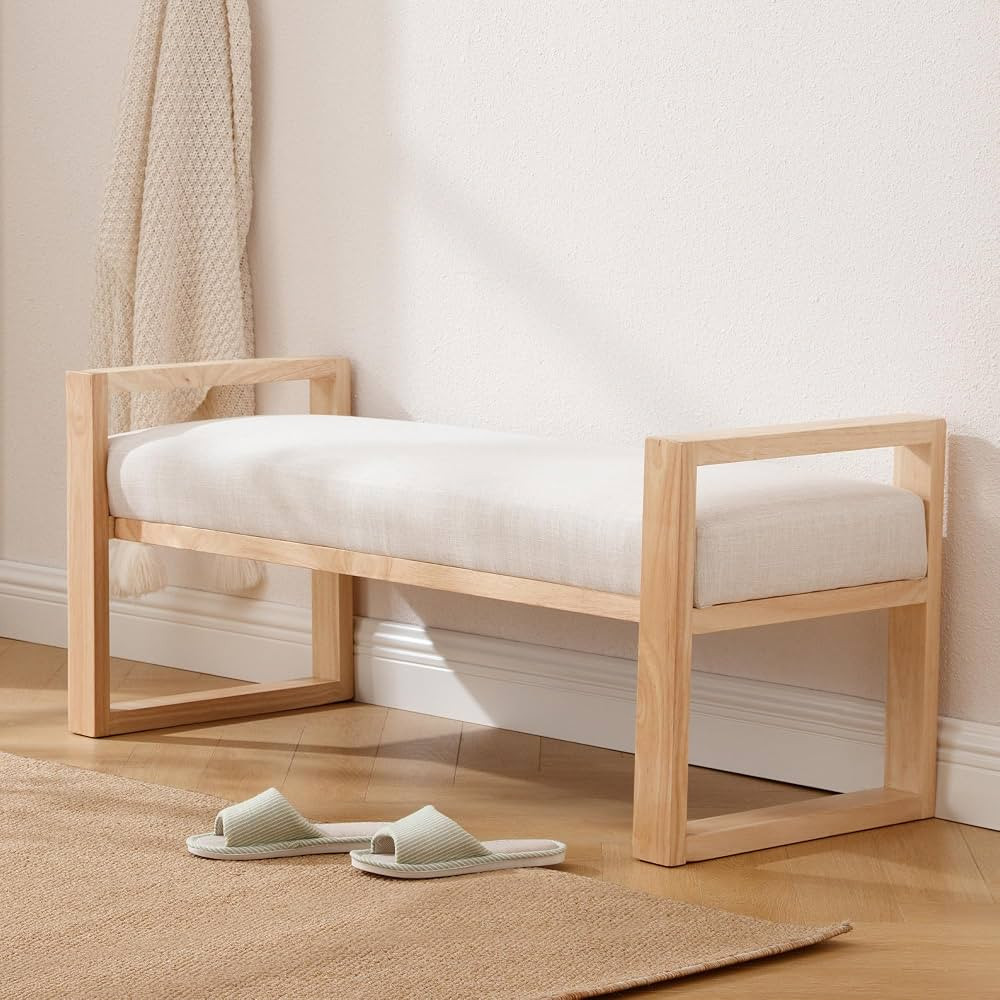 Farm House Rectangular Entryway Bench Upholstered End of Bed Bench Narrow Shoe Bench Equipped wit... | Amazon (US)