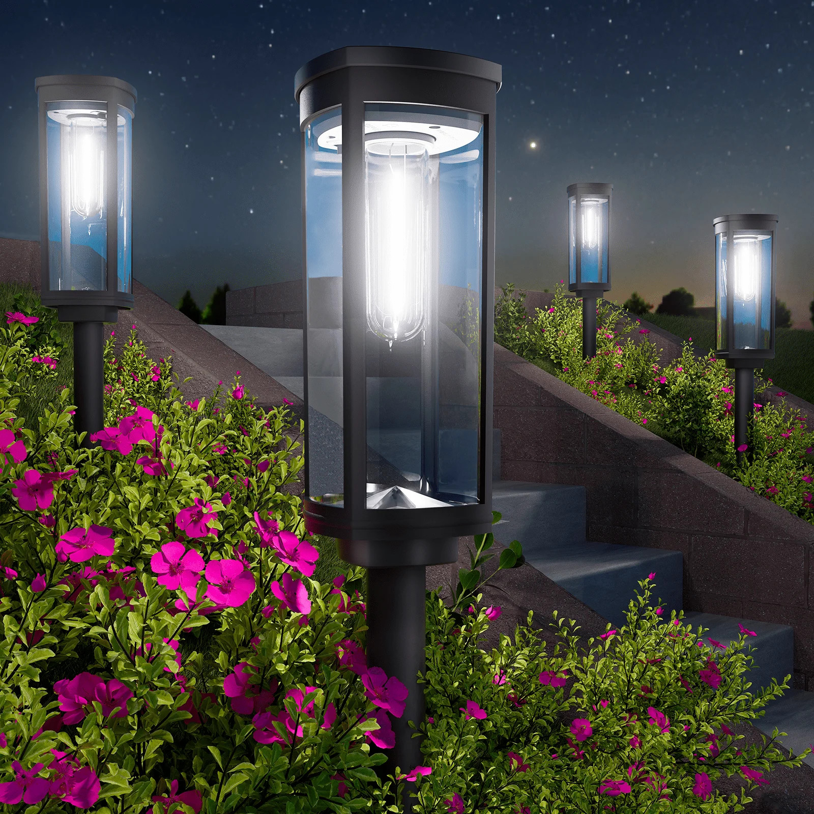 BITPOTT 8 Pack Solar Pathway Lights Outdoor Waterproof IP65 Auto On/Off Cool White LED - Walmart.... | Walmart (US)