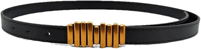 Pohullan Women PU Leather Belt with Gold Buckle, Adjustable Thin Waist Belt for Dresses Jackets P... | Amazon (US)