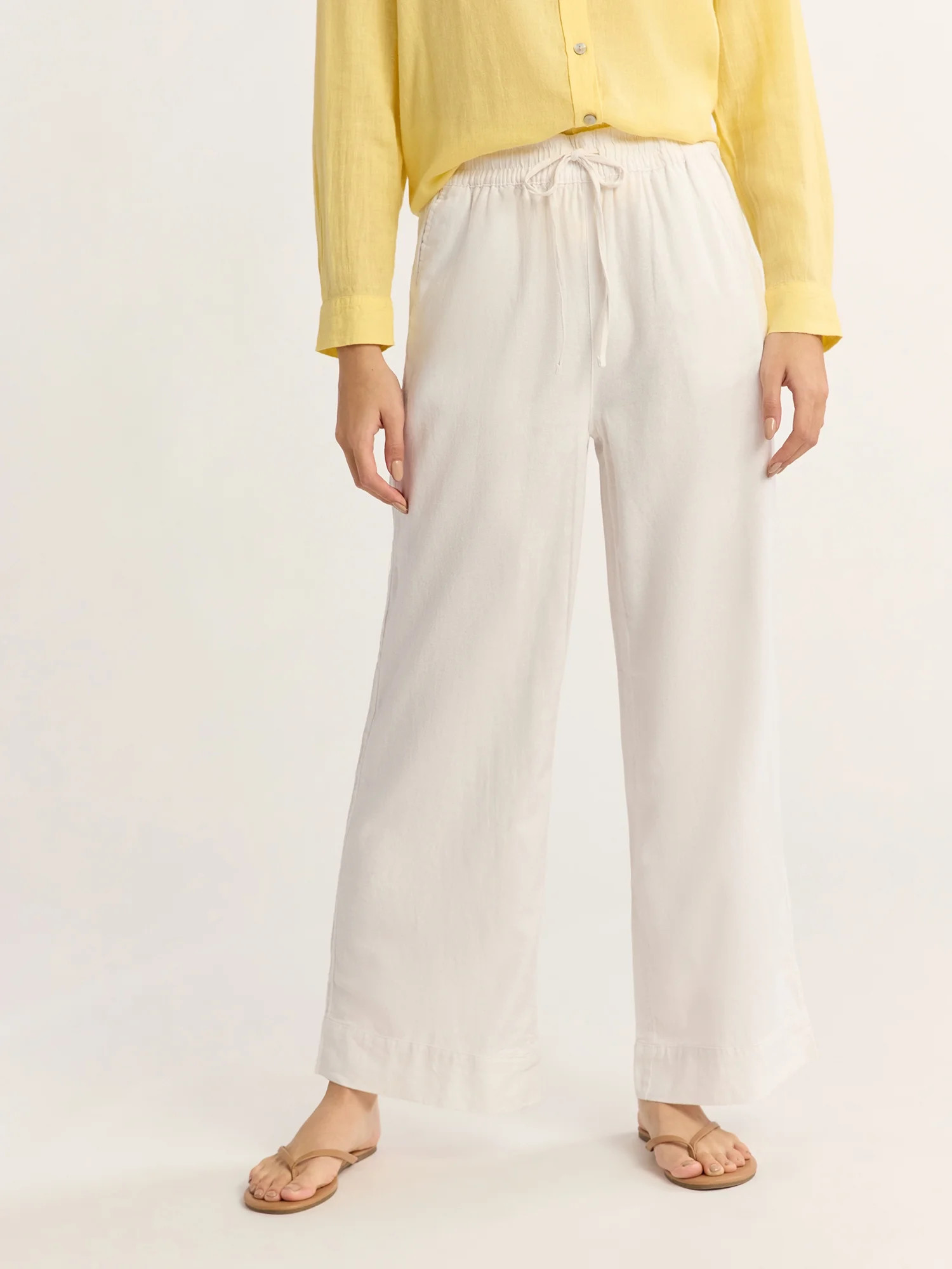 Time and Tru Women's and Women's Plus Wide Leg Linen Blend Pants, 29" Inseam, Sizes XS-4X | Walmart (US)