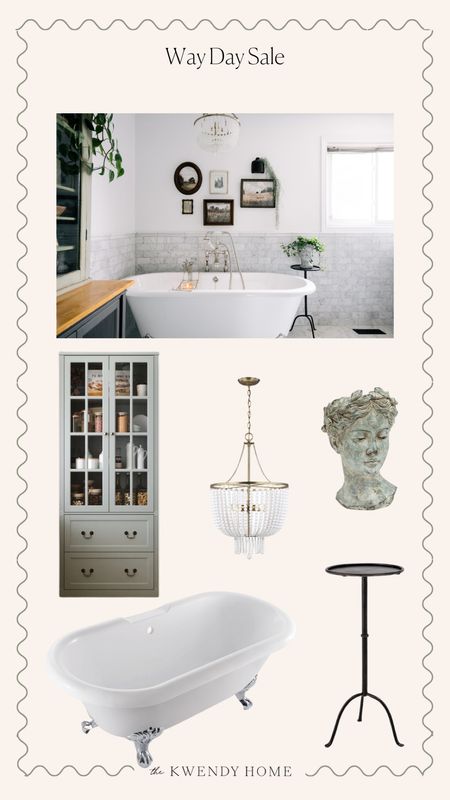 Way Day is here! If you haven’t thought about adding a hutch to your bathroom you’re missing out. It provides so much storage and it looks so pretty!!! Oh and our chandelier is so beautiful with the frosted glass beads  

#LTKhome