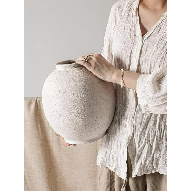 Large White Ceramic Vase - 9.8 Inch Rustic Farmhouse Vase for Home Decor, Minimalist Tall Vases f... | Walmart (US)