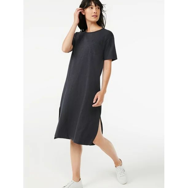 Free Assembly Women's Pocket Midi Dress with Short Sleeves | Walmart (US)
