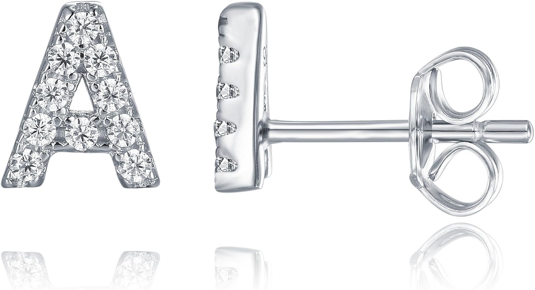PAVOI 14K Gold Plated 925 Sterling Silver Cubic Zirconia Initial Letter Stud Earrings for Women |... | Amazon (US)
