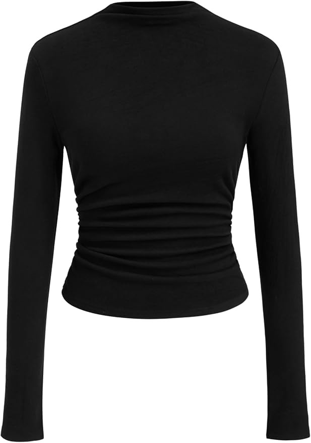 CIDER Mock Neck Tops for Women Thermal Shirts Long Sleeve Ruched Going Out Tops Basic Tee Slim Fi... | Amazon (US)
