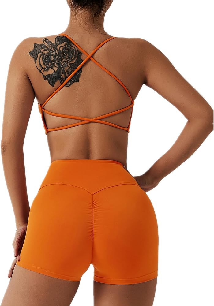 ABOCIW Women's Workout Sports Bras Fitness Backless Criss Cross Open Back Strappy Yoga Bra Top Lo... | Amazon (US)