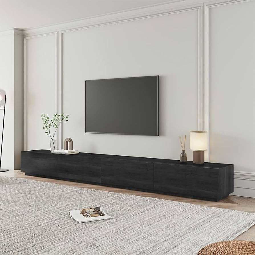 POVISON Modern Large TV Stand, Solid Wood Entertainment Center, 4 Drawers, Black Oak, Fully Assem... | Amazon (US)