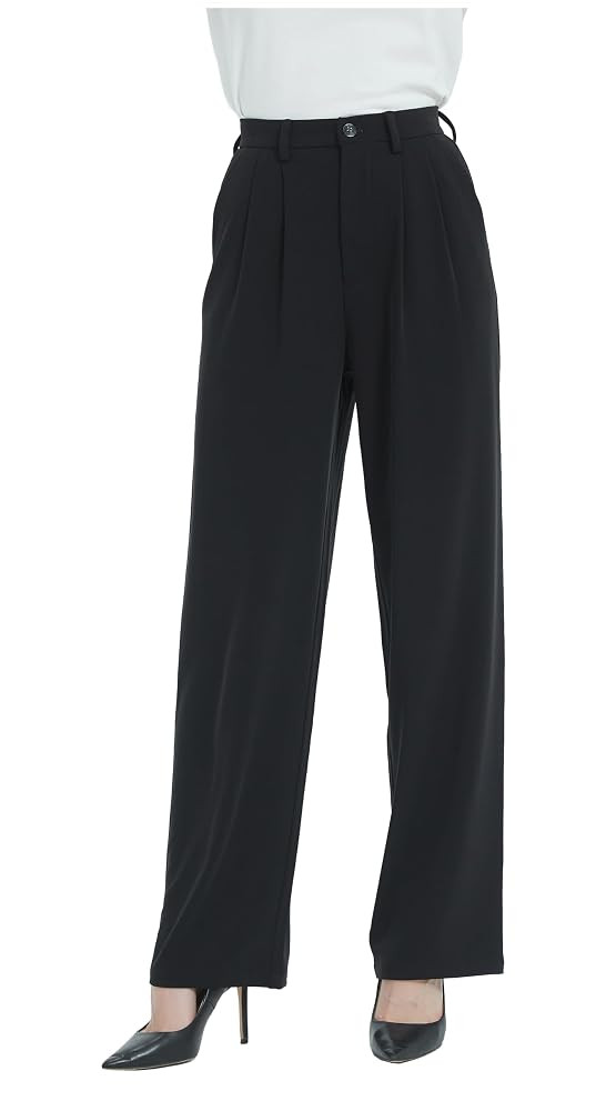 Tronjori Women High Waist Casual Straight Leg Dress Pants Office Work Trousers Suit Pants Back El... | Amazon (CA)