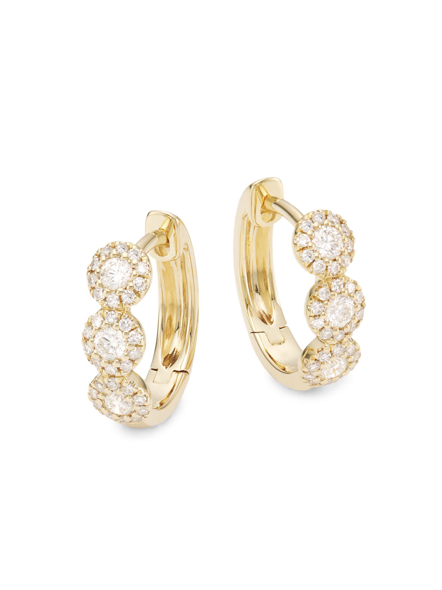 14K Yellow Gold & 0.37 TCW Diamond Huggie Earrings | Saks Fifth Avenue
