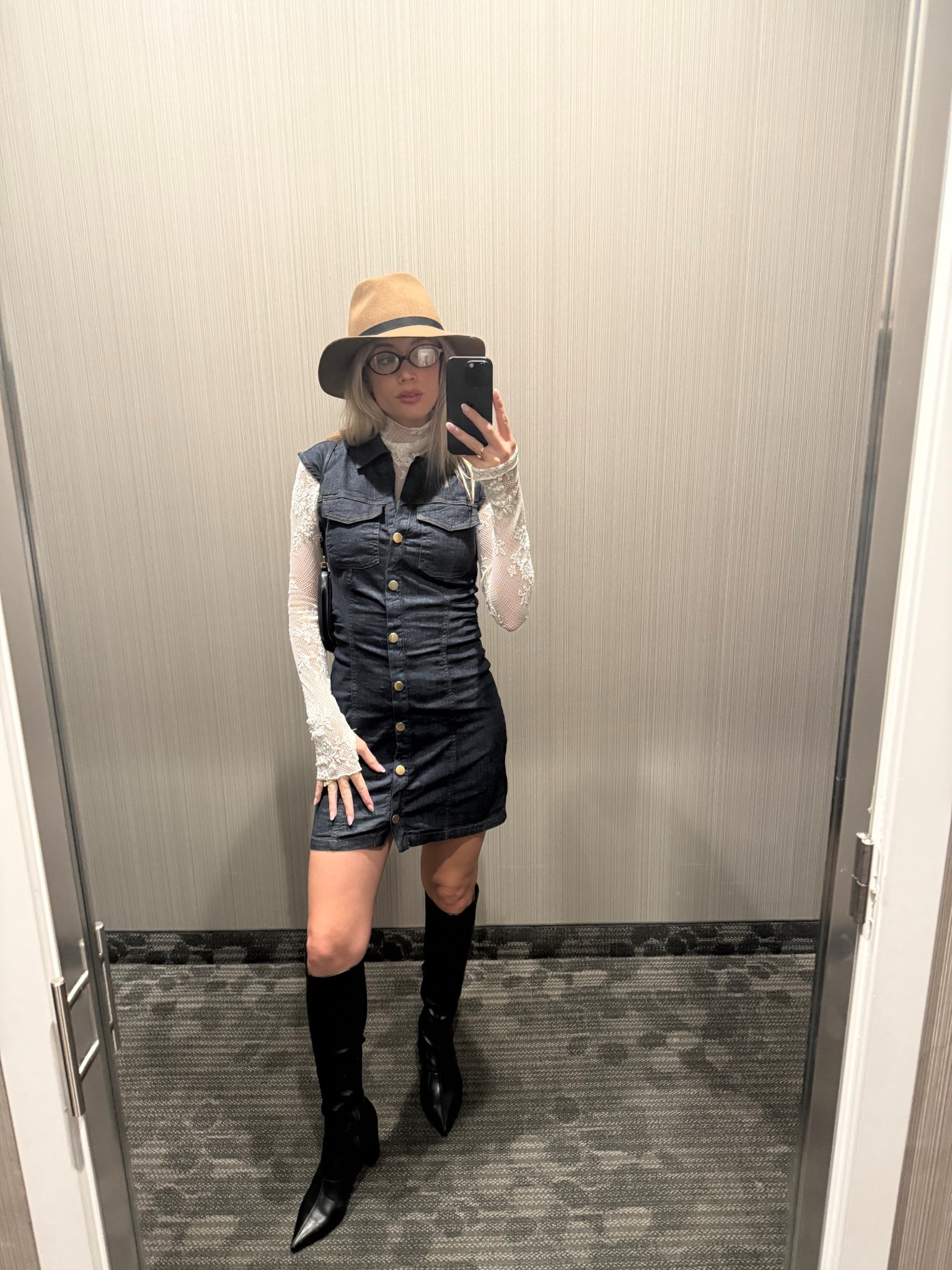 Scottsdale outfit 
Black boots 
Arizona outfit 
Cowboy hat 
Cowgirl hat
Lace undershirt 
Layering

#LTKStyleTip