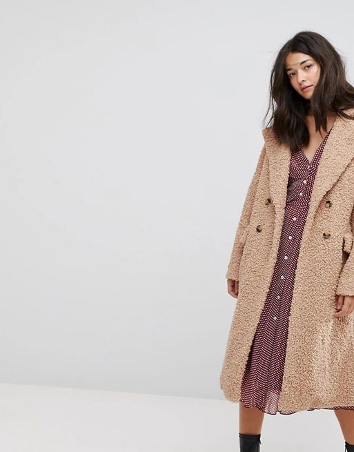 Neon Rose Oversized Cocoon Coat In Faux Shearling | ASOS US