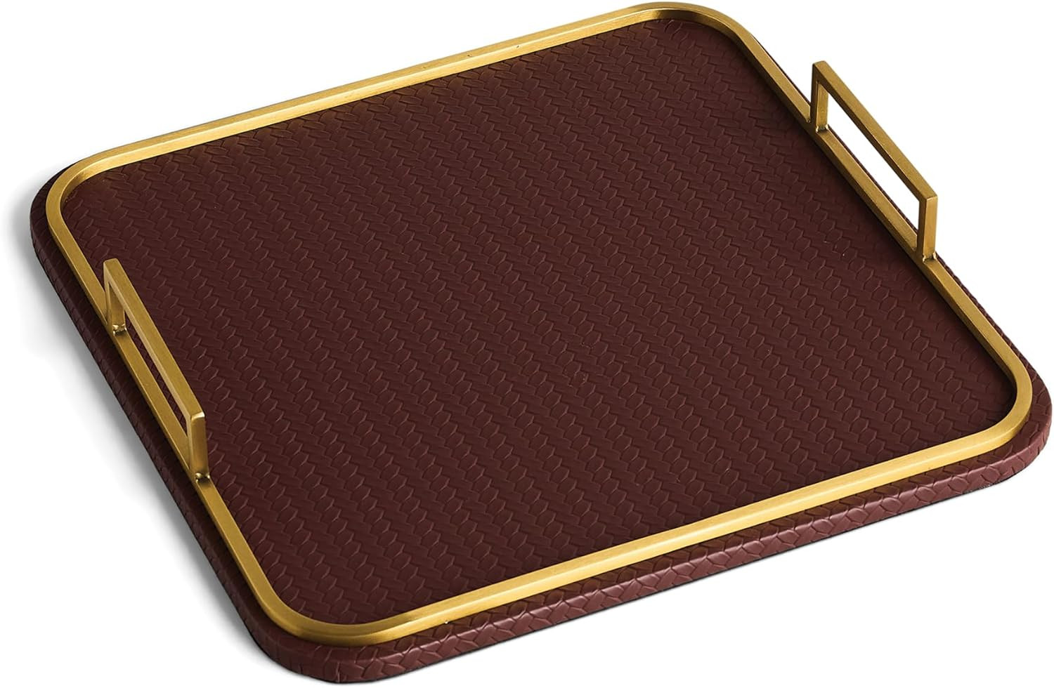 Preston Lane Mayfair Decorative Tray – Vegan Leather with Woven Texture, Brushed Brass Handles ... | Amazon (US)