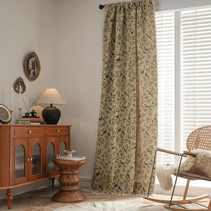 ABREEZE 1 Panel Beige Vintage Branch and Birds Patterned Curtains for Living Room Home Decorative... | Amazon (US)