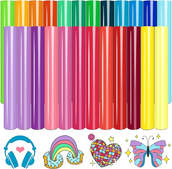 Tintnut Bright Color Heat Transfer Vinyl -24 Sheets 12"x10" Multicolored Iron on Vinyl for T-Shir... | Amazon (US)