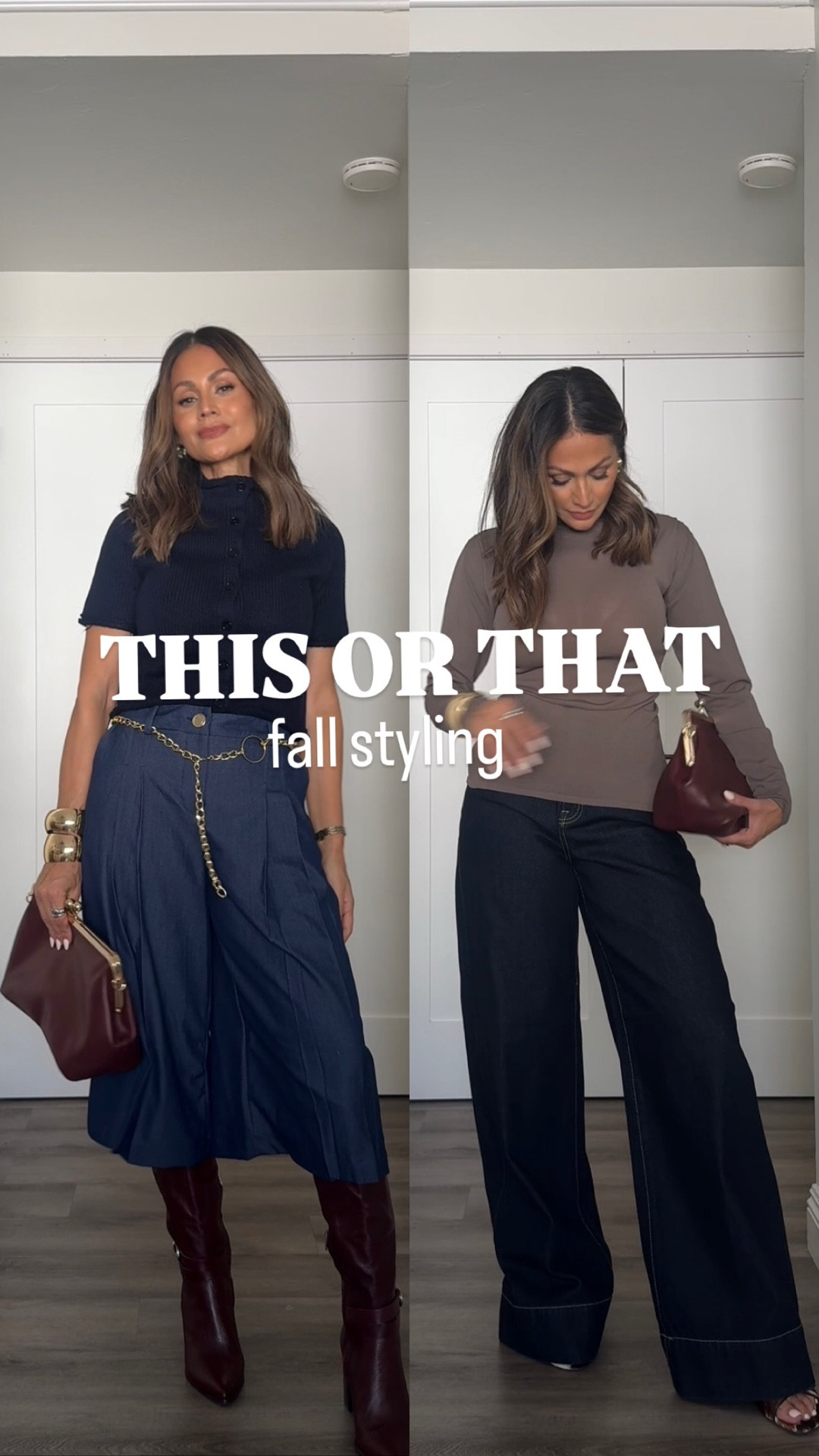 THIS OR THAT:  fall styling 🤌🏻💙
If I had to choose it would definitely be the long shorts+ boots combo not to mention the color combo is 🤌🏻🤌🏻
Sizing info :
Knotted back knit top / small 
Wide leg jeans / 26 (use code:  ZOILA30 to save 💰💰💰)
Look 2
Long shorts / XS
Short sleeve cardigan / small 
Imm5’4”/130

#LTKOver40 #LTKSeasonal #LTKU