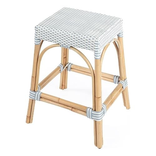 Beaumont Lane 24.5" Transitional Rattan Counter Stool in White/Sky Blue | Amazon (US)