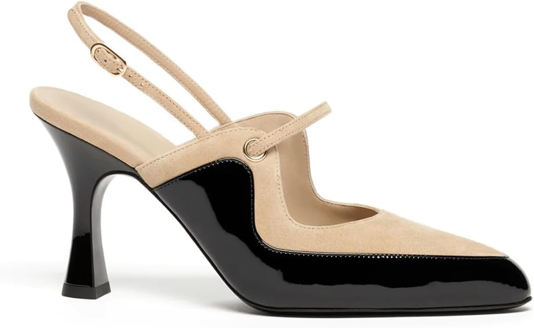 Women’s Slingback High Heels Pointed Toe Color Block Pumps Comfortable Casual Work Dress Shoes | Amazon (US)