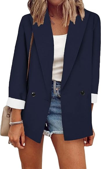 DIACACY Women One Button Blazer Lapel Work Jacket Open Front Roll Up Sleeve Outfits with Pockets | Amazon (CA)