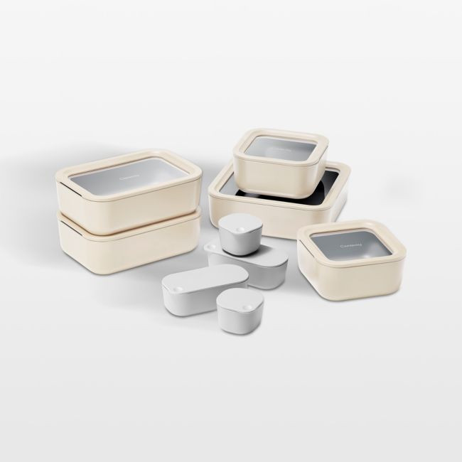 Caraway Cream 17-piece Glass Food Storage Set | Crate & Barrel