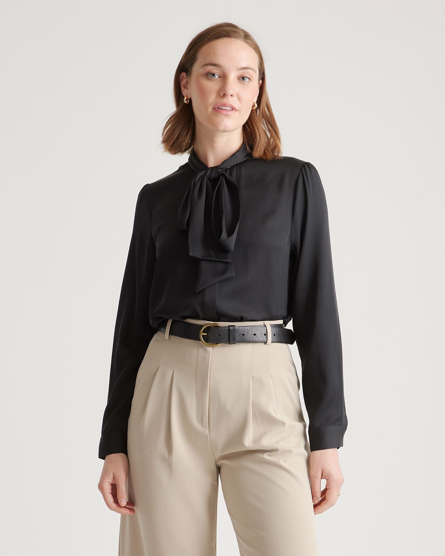 Washable Stretch Silk Tie Neck Blouse | Quince