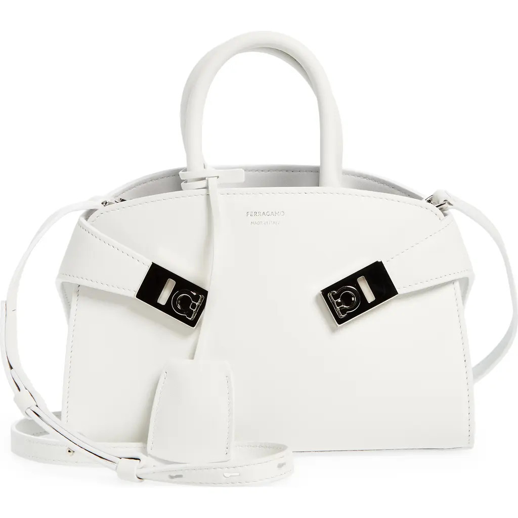 FERRAGAMO Mini Hug Leather Top Handle Bag in Optic White at Nordstrom | Nordstrom