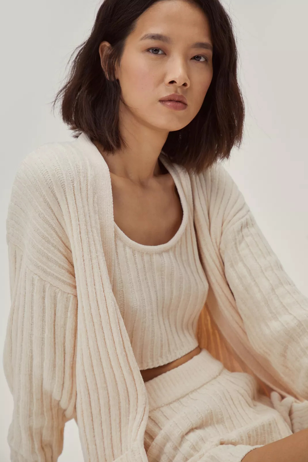 Ribbed Chenille Cardigan Shorts and Vest Loungewear Set | Nasty Gal (US)