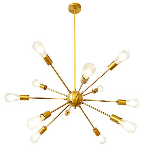 LynPon Gold Sputnik Chandelier, 12 Lights Modern Light Fixture Mid Century Chandeliers Brushed Brass | Amazon (US)