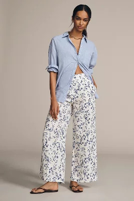Ranna Gill Linen Blend Wide-Leg Pull-On Pants | Anthropologie (US)