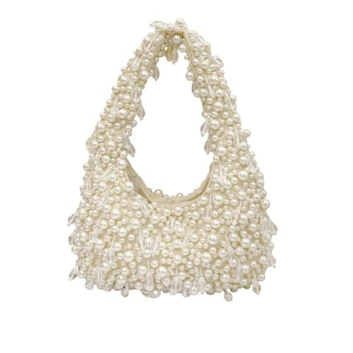 Beaded Pearl Shoulder Bags for Women White Purse Summer Beaded Bag Handmade Hobo Handbag Evening Purse | Amazon (US)