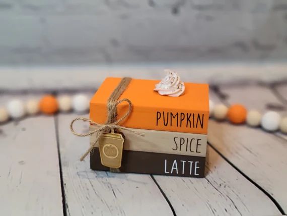 Pumpkin Spice Latte Mini Book Stack Coffee Bar Fall Decor - Etsy | Etsy (US)