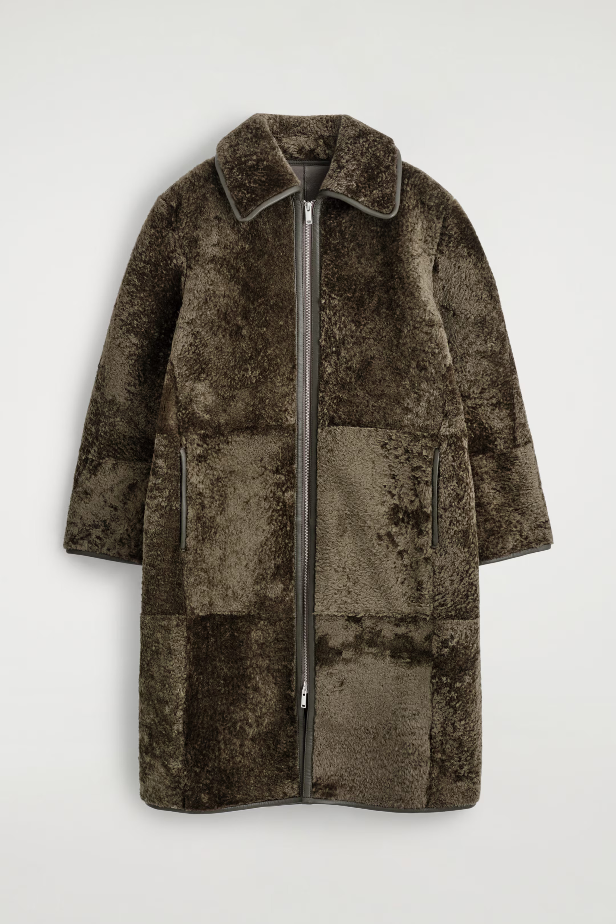 LEATHER-BONDED SHEARLING LONG COAT - KHAKI | COS US | COS (US)