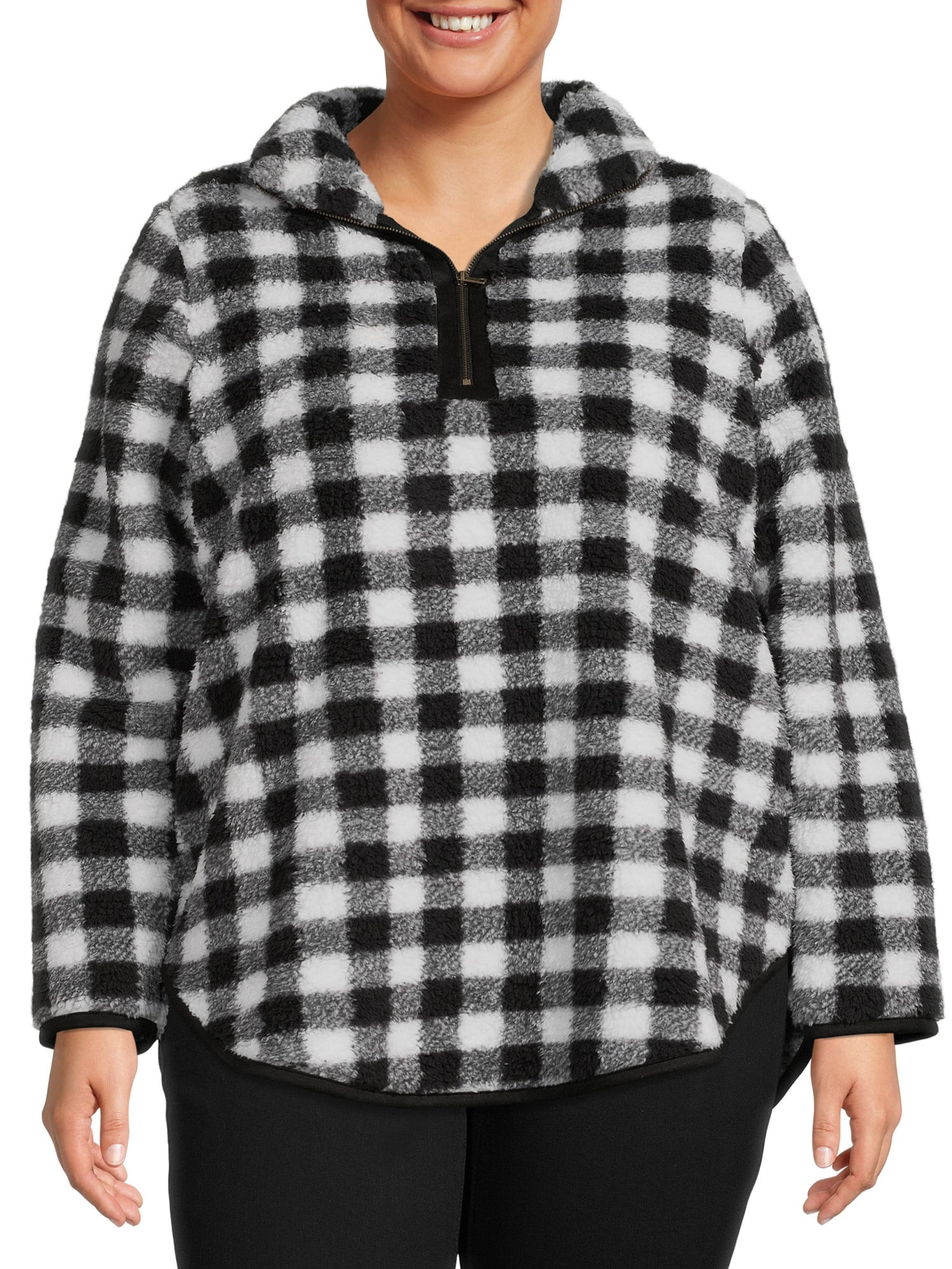 Terra & Sky Women's Quarter Zip Faux Sherpa Pullover - Walmart.com | Walmart (US)