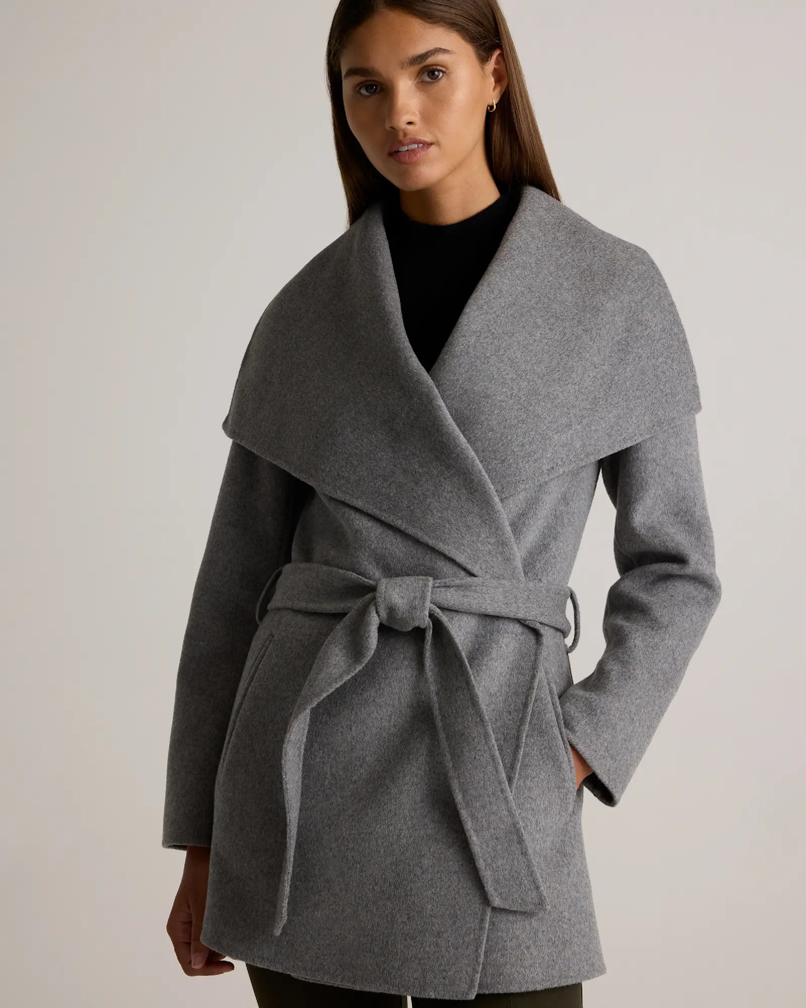 Double-Faced Merino Wool Draped Collar Short Wrap Coat | Quince