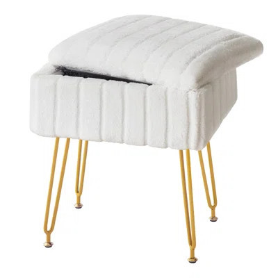 Vanity Stool Chair With Storage, Faux Fur Makeup Chair With Metal Legs, Small Footrest For Bedroom | Wayfair North America