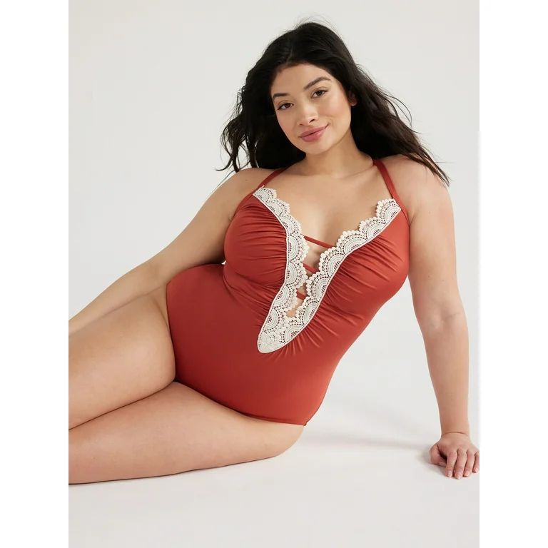 Time and Tru Women’s and Plus Lace Plunge One Piece Swimsuit | Walmart (US)