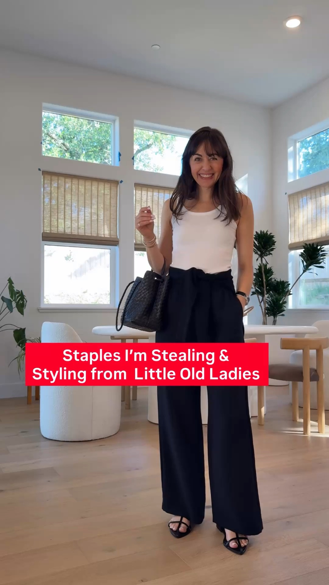 Think less leisure world more it girl. I refuse to dress like a little old lady, even though I stole these two pieces from her.

￼￼I’m wearing an extra small in the regular length in these pull on pants. If you are in between - size size up.

This classic cashmere cardigan comes in seven colors, including a pretty new yellow, red,  and deep green for spring. 