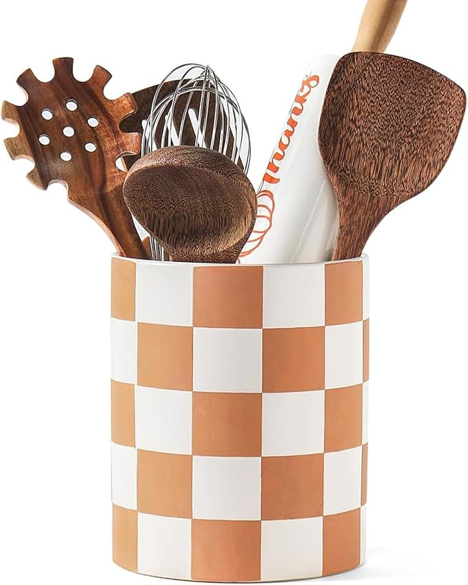 Kitchen Utensil Holder, Checkered Utensil Crock | Amazon (US)