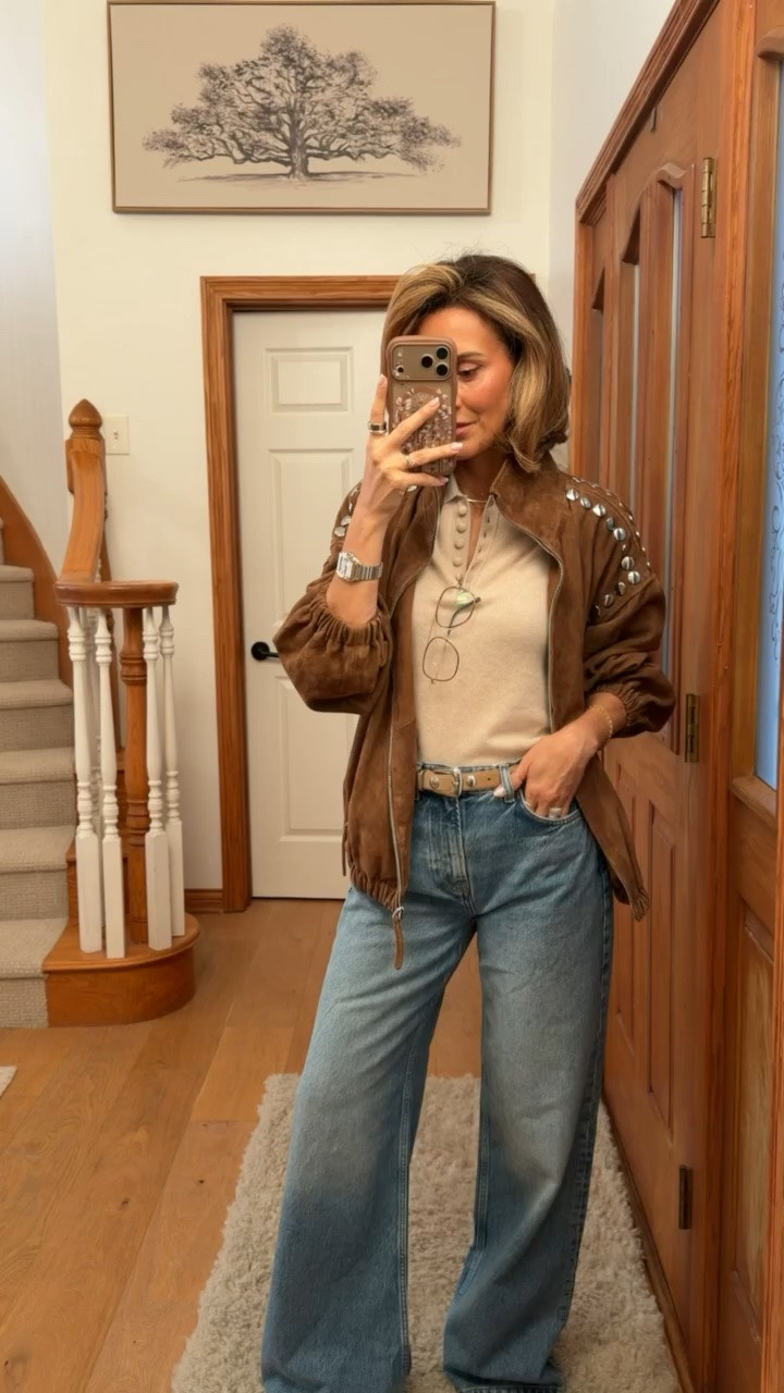 Church outfit wearing my favorite suede jacket with my new Carry jeans

#LTKootd #LTKSeasonal #LTKOver40