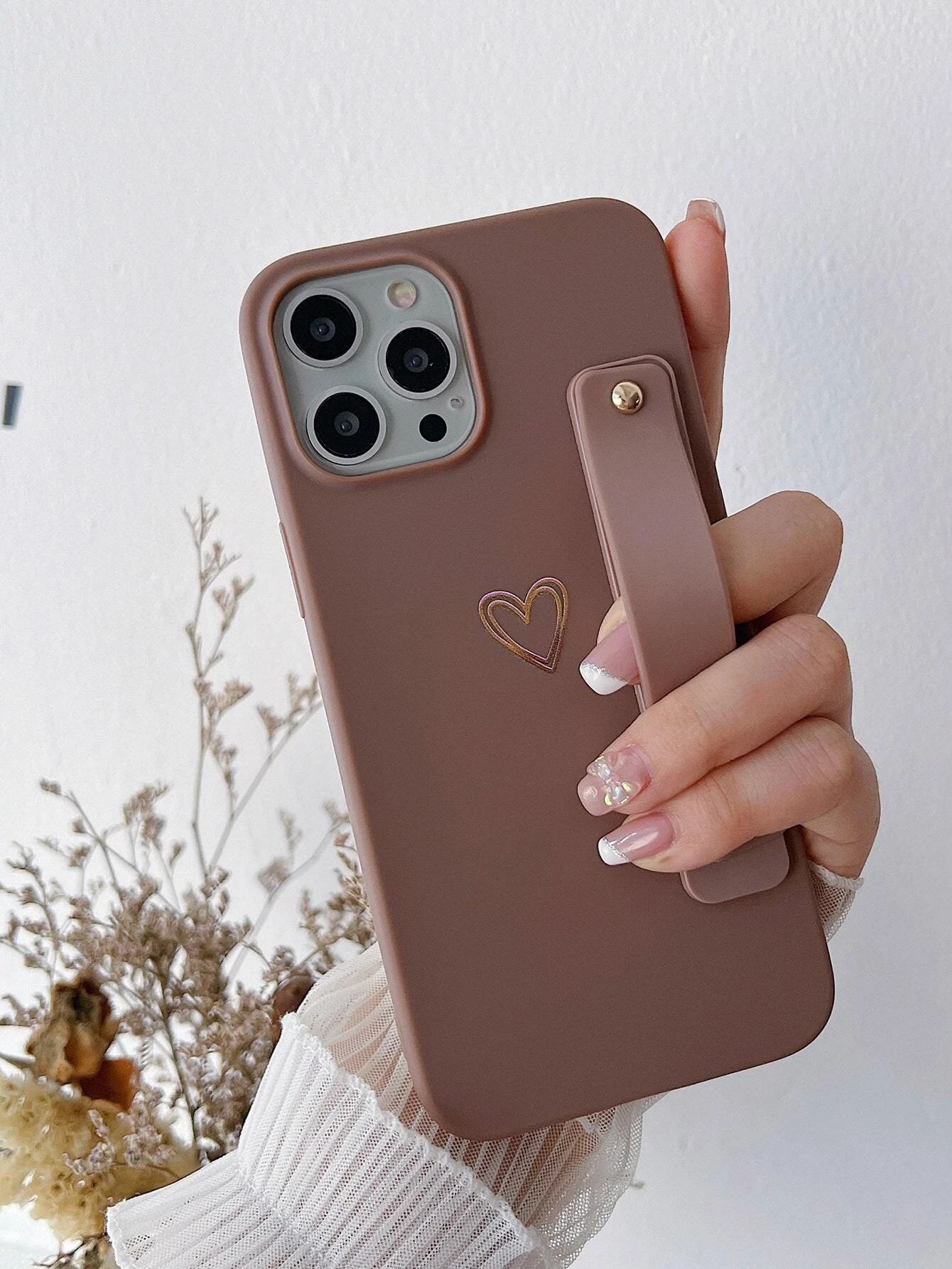 Heart Pattern Phone Case With Wristband Holder | SHEIN