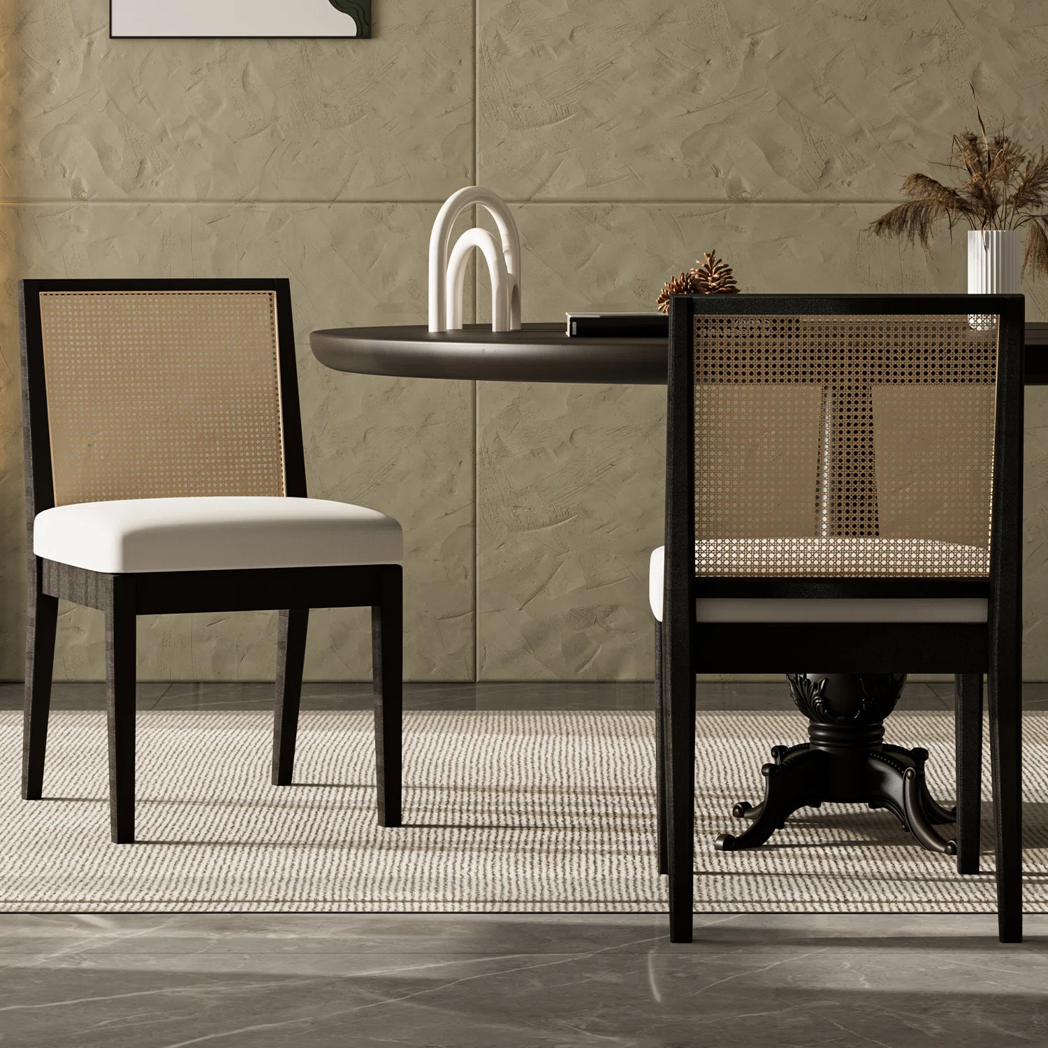 Arnkell Side Chair Dining Chairs Modern Solid Wood Dining Chair with Rattan Backrest (Set of 2) | Wayfair North America