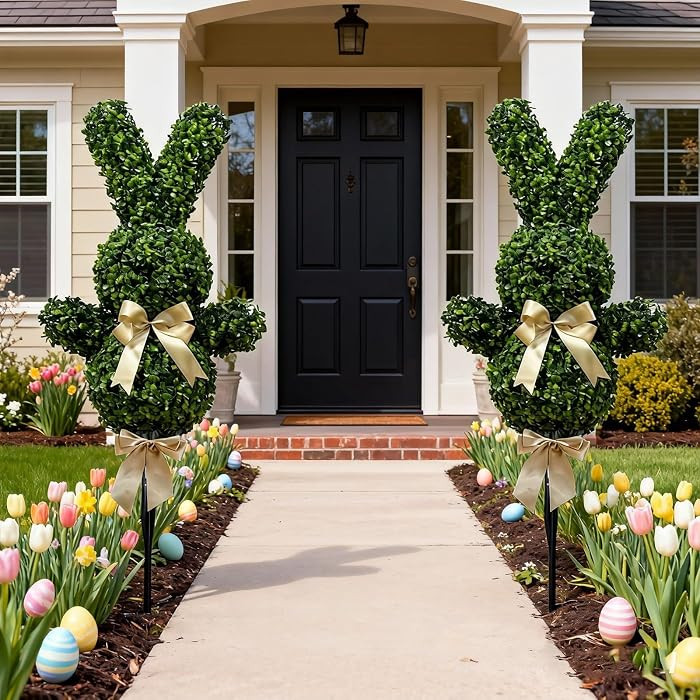 Artificial Topiary Bunny with Boxwood Ball Shape, Bunny Shaped Topiary Trees, Faux Boxwood Plant ... | Amazon (US)